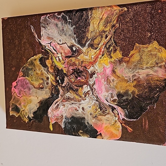 Hand Crafted original acrylic pouring art on canvas pink upcycled farmhouse - Picture 5 of 10